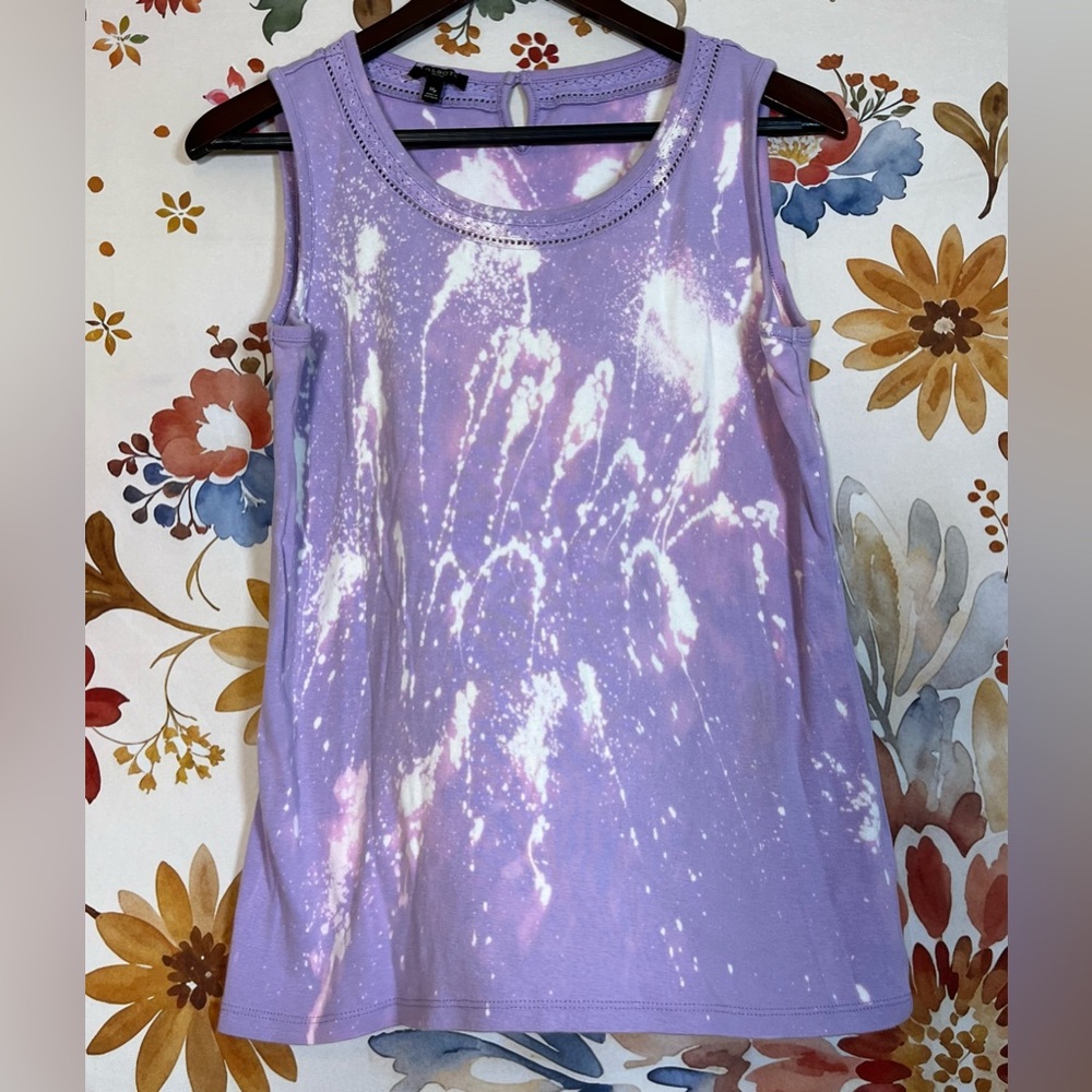 Talbots MP Light Purple Bleach Dye Tank Top Preppy Grunge Casual Spring Summer